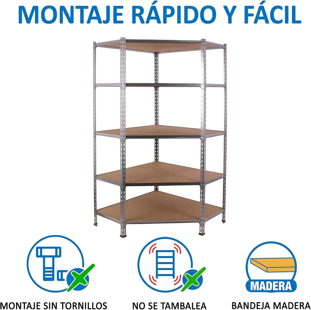 Simon Rack Estantería Metálica Almacenaje, Sin tornillos, 5 Baldas Madera, Alta Capacidad Carga 200 kg, 1800x900x400 mm, Estantería Garaje Trastero, Galva/Madera