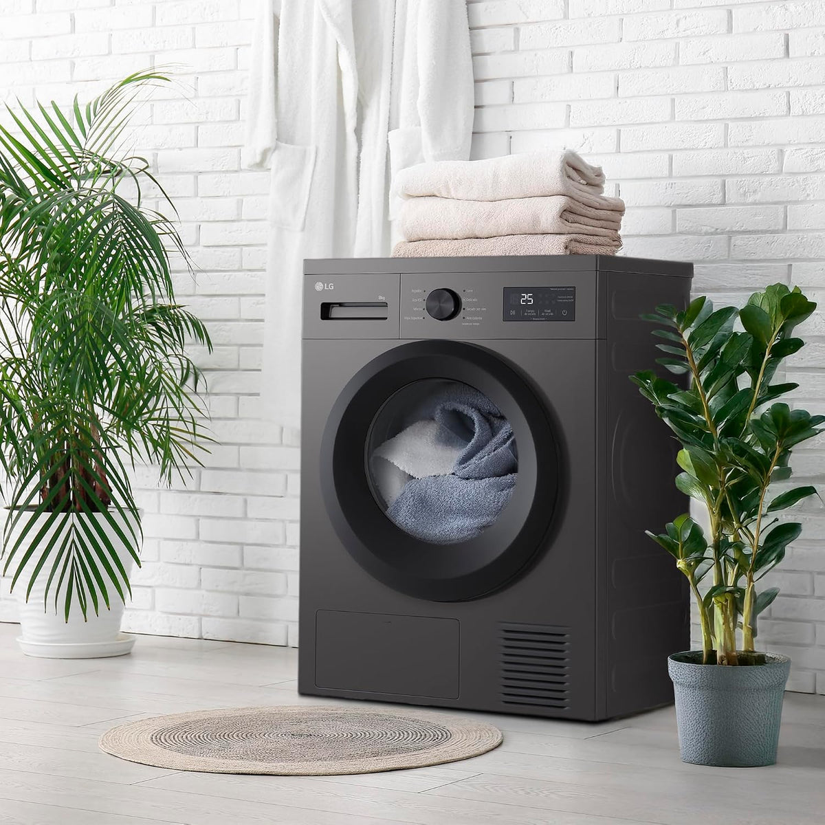 LG RHA1008NDK - Secadora de Ropa 8kg, Bomba de Calor y Carga Frontal, D, Secadora LG Serie 100, 65 dB, Secado por Bomba de calor, LED Display, Ahorra Energía y Tiempo, Color Grafito