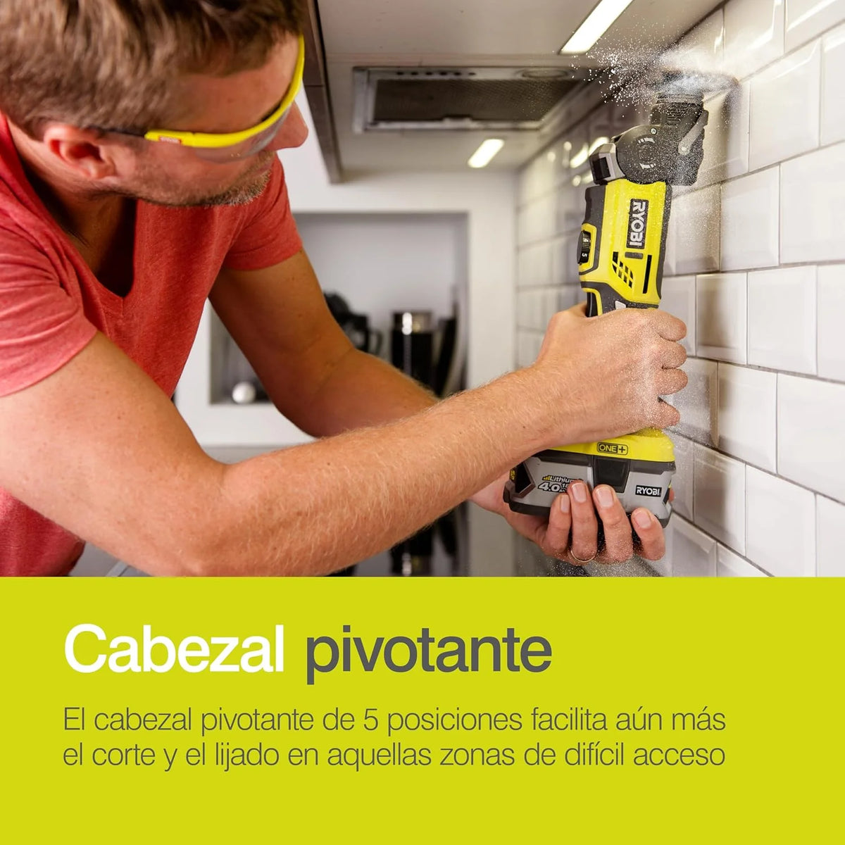 RYOBI - Multiherramienta 18V ONE+ - Herramienta Multiuso Ideal para Cortar Todo Tipo de Materiales y Lijar en Lugares Estrechos - Se Entrega con Accesorios (sin Batería y Cargador) - R18MT-0