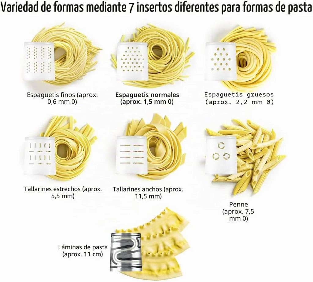 ROMMELSBACHER Máquina de pasta eléctrica PM 220 – hasta 800 g, báscula integrada, suministro de agua controlado, 6 programas totalmente automáticos, tornillo prensado de acero inoxidable, 7 moldes