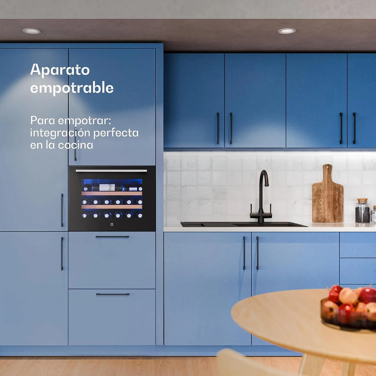 KLARSTEIN Illuminosa Vinoteca Integrable - 19 Botellas, 1 Zona, 5-20°C, LED, Control Táctil, Puerta UV, 3 Estantes Madera, Nevera Vinos Empotrable