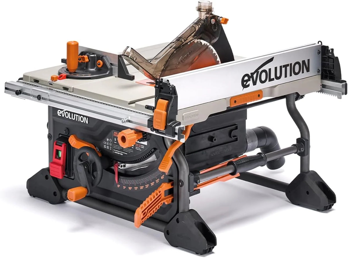 Evolution Power Tools R255TBL Sierra de mesa (Nueva generación Rage 5-S) Multi-Material Hoja de corte incluida Corta Madera Metal Plástico, Bisel 45˚, Ángulo de inglete +/- 60˚, 1650w