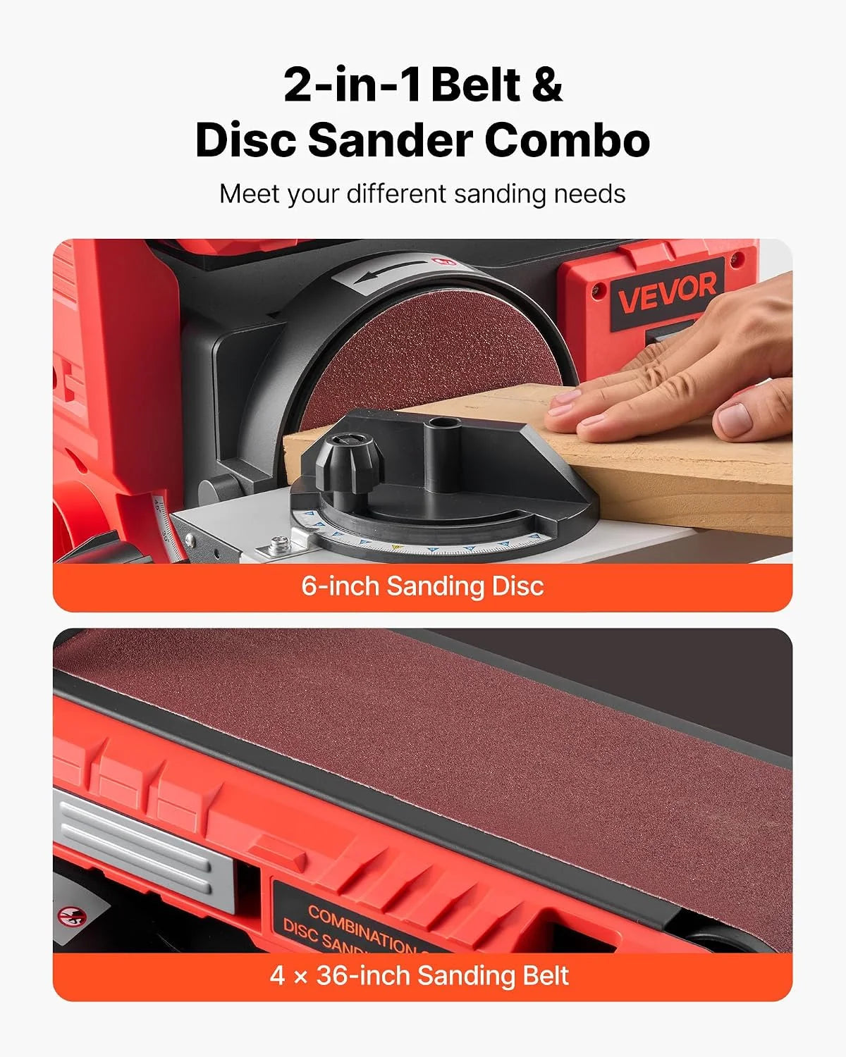 VEVOR Lijadora de Banda y Disco 400 W, con Disco 152,4 mm y Banda 101,6 x 914,4 mm, Mesa de Trabajo Ajustable de 0 a 45° y Puerto de Extracción de Polvo para Carpintería y Afilado de Cuchillos