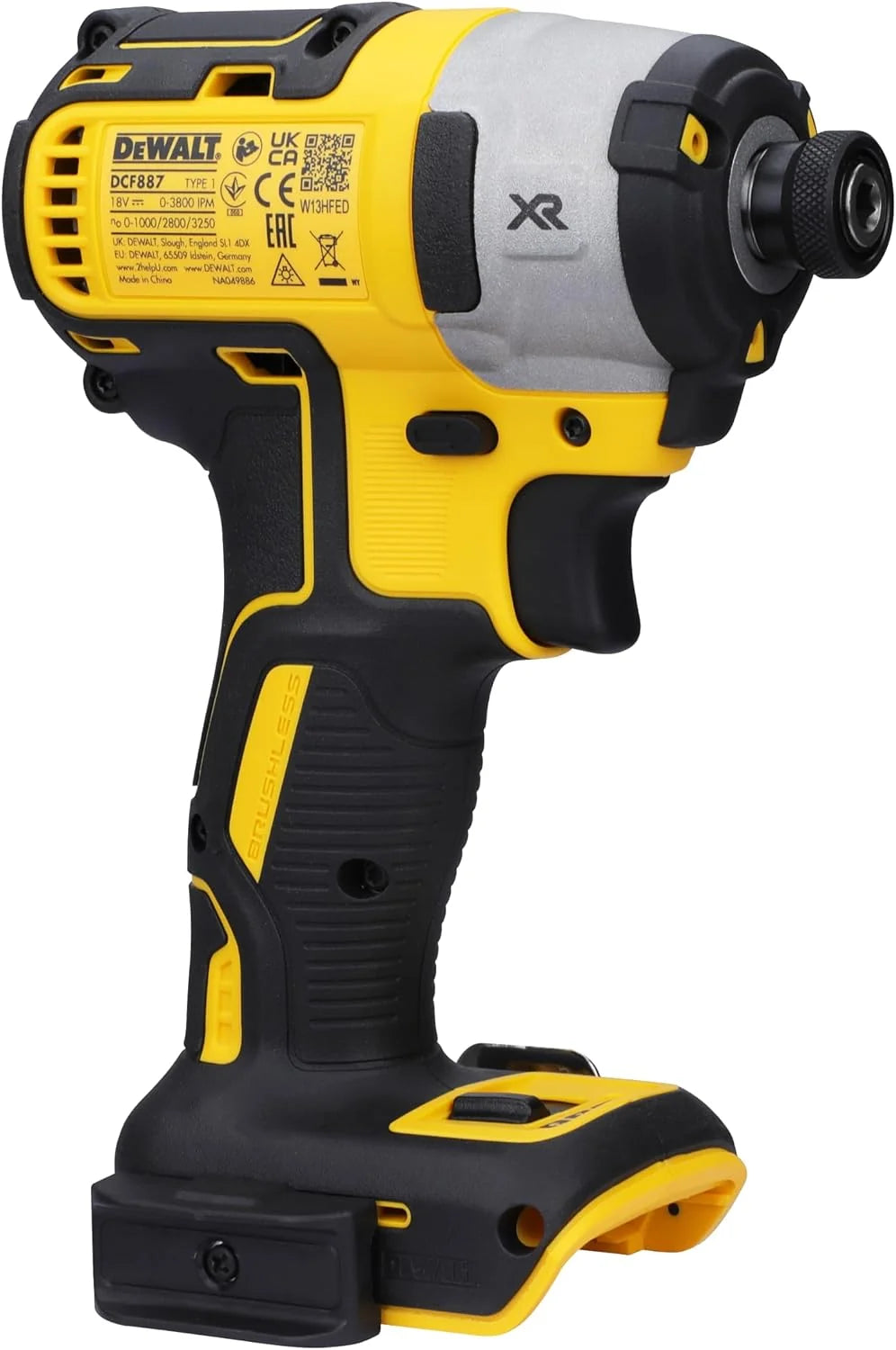 DEWALT DCF887N-XJ - Atornillador de impacto, Motor sin escobillas, 205 Nm de torque, Portapuntas de 1/4", Ligero y compacto, Sin Batería/Cargador