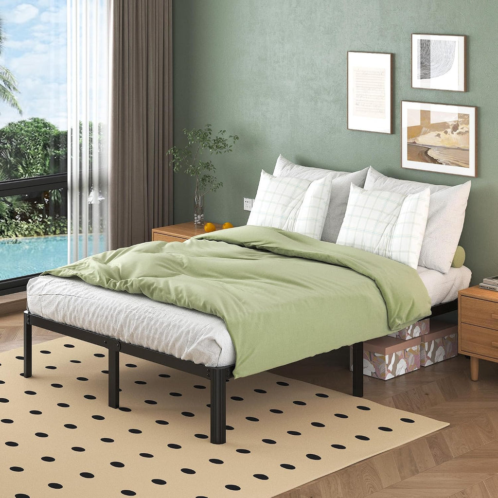 Lutown-Teen Metal Bed 180 x 200 cm with Round Legs, 36 cm Height, Bed Frame with Metal Slats, Black