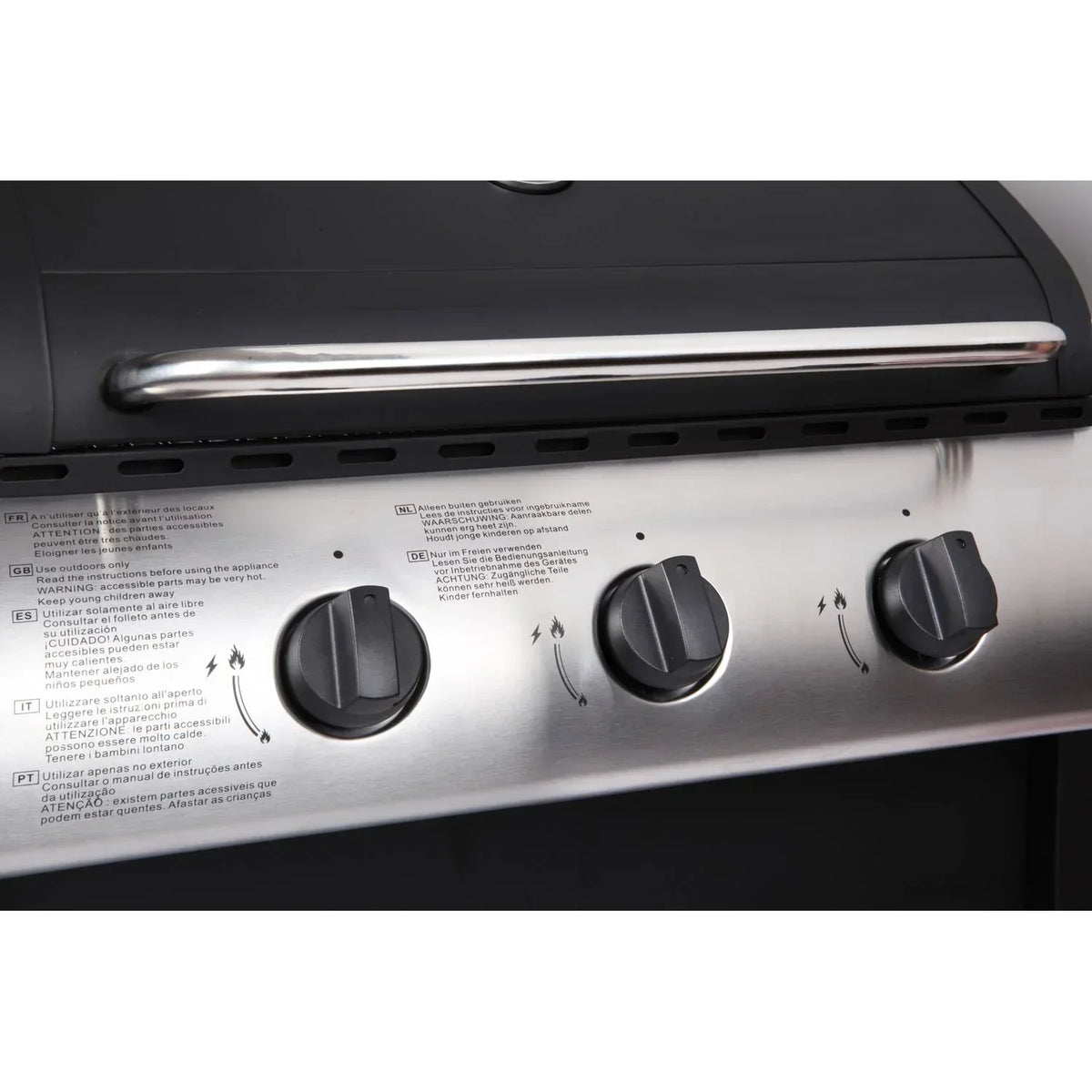 Lofoten - Barbacoa De Gas Para Exterior 3 Quemadores De 8,4 Kw Sobre Ruedas Con Tapa, 2 Parrillas De Acero Cromado, 2 Estantes Laterales, 1 Bandeja Baja Y Termómetro - Negro