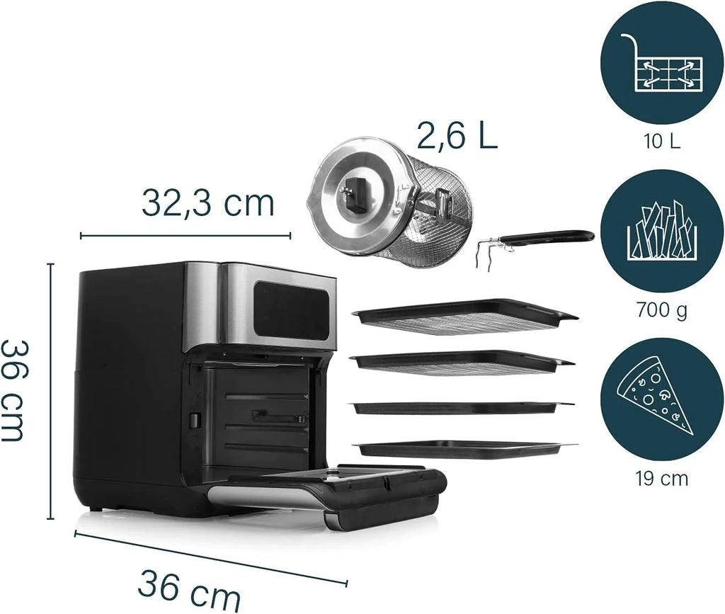 Princess Freidora sin Aceite Horno 10 L con Cesta Giratoria, Airfryer con Convección, 10 Programas, Pantalla Táctil Digital, Acero Inoxidable, Hasta 66,7% Ahorro Energético, 1500 W, 182065