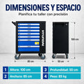 HYUNDAI Carro de Herramientas con 297 Piezas para Taller Profesional - Carro de Herramientas con 7 Cajones y Cierre con Llave - Organizador para Herramientas con Llave de Carraca y Chasis de Acero