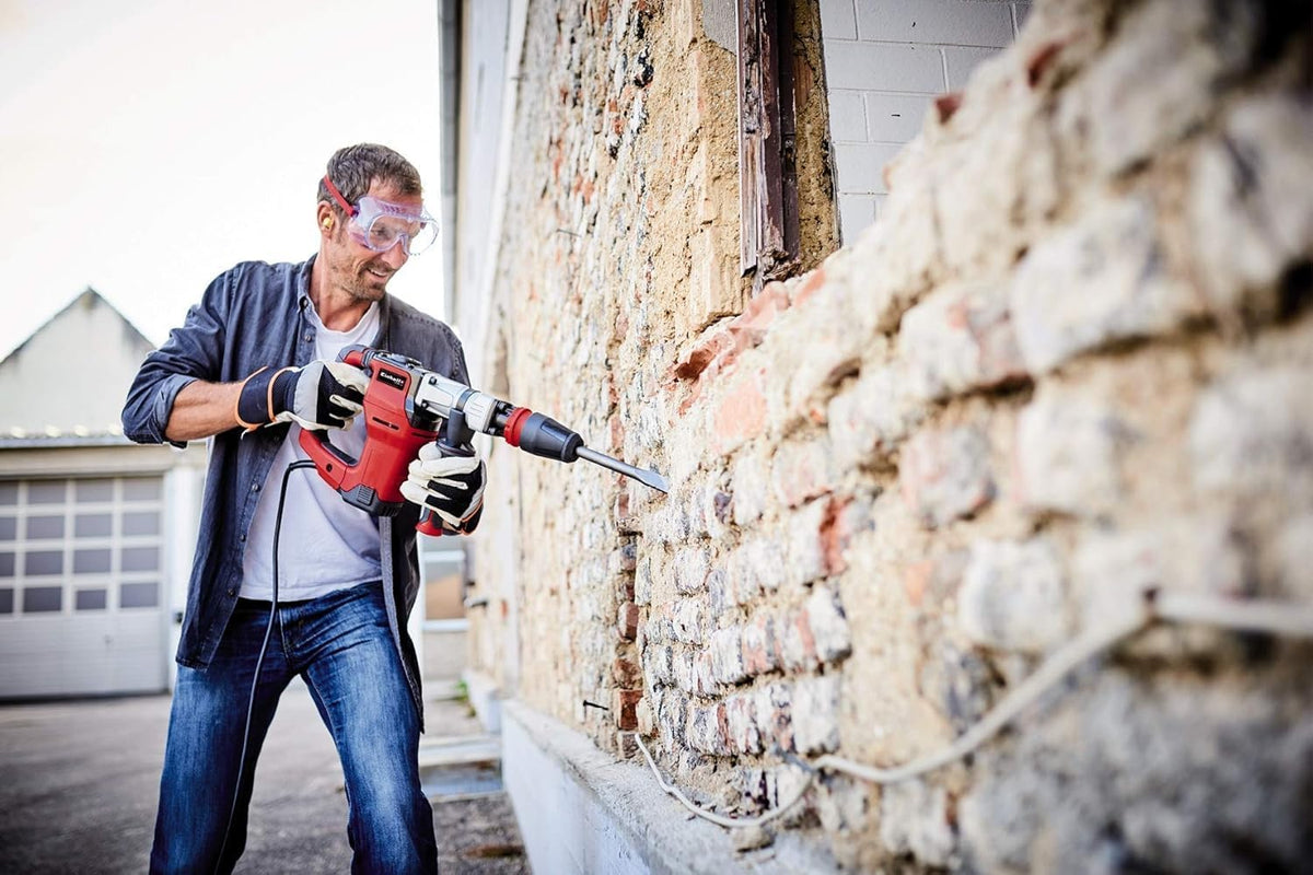 Einhell Martillo de demolición TE-DH 12 (1050 W, 12 J, toma SDSmax, empuñadura con amortiguación vibrac.,empuñadura adicional ajustable, 4m cable, incl. cincel puntiagudo y plano, incl. E-box)