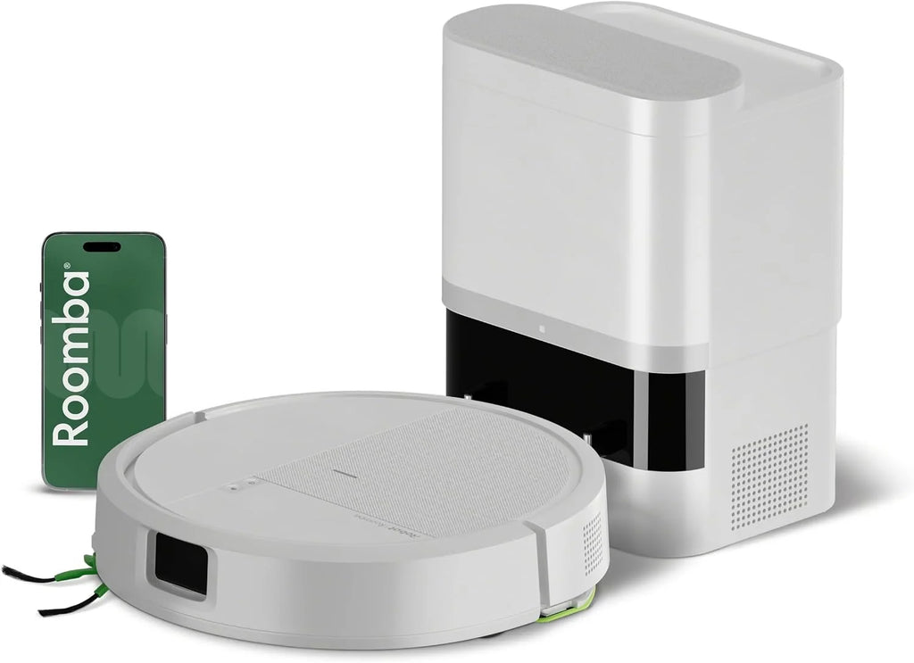 iRobot Roomba 115 Combo con Base AutoEmpty, Robot 2en1, Potencia de succión 15000 Pascales, Cepillo Lateral Flexible, Mopa de fregado extendida, 90 días autonomía, Navegación Clearview LiDAR, Blanco