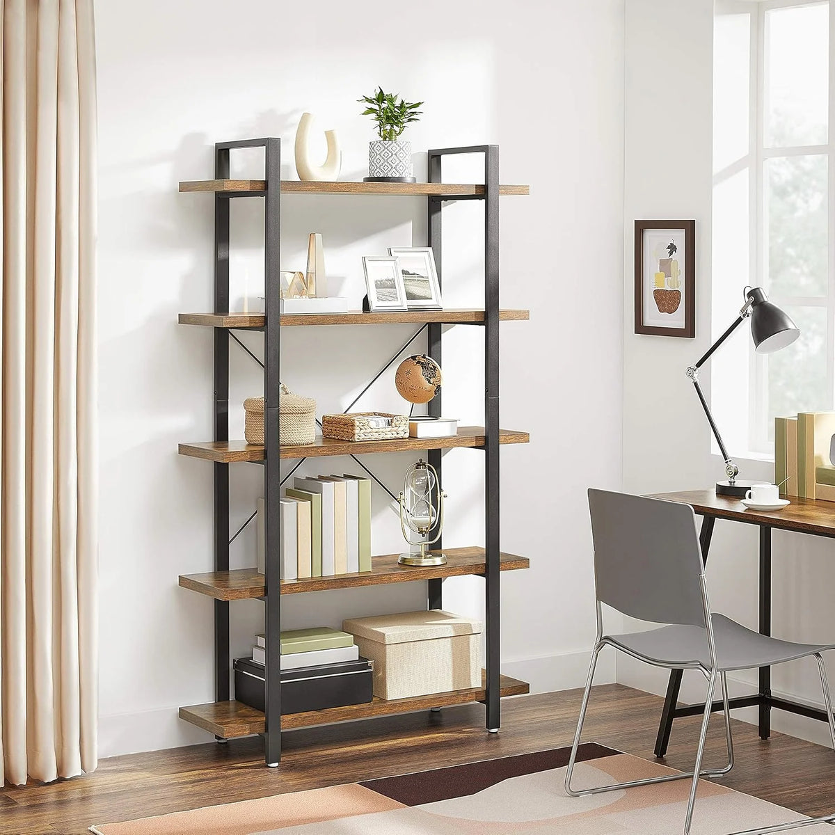 VASAGLE Estantería Industrial, Librería Estable de 5 Capas, Fácil Montaje