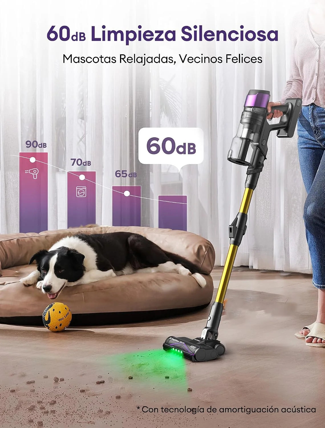 Ultenic U20 Aspiradora sin Cable 55Kpa/55Min, Cepillo Anti-Enredo Mejorado, Aspirador Escoba con Brazo Flexible, Limpieza Ultraprofunda Bajo Muebles sin Agacharse, para Alfombra/Pelo de Mascotas