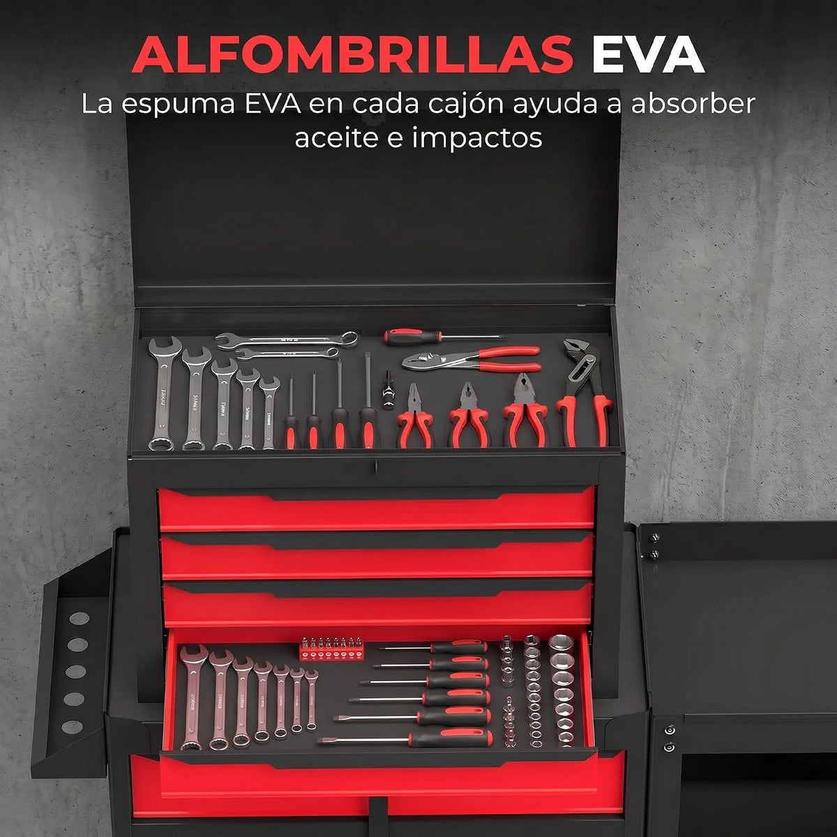 HOMCOM Carro de Herramientas con 5 Cajones 3 en 1 Cerradura Negro y Rojo