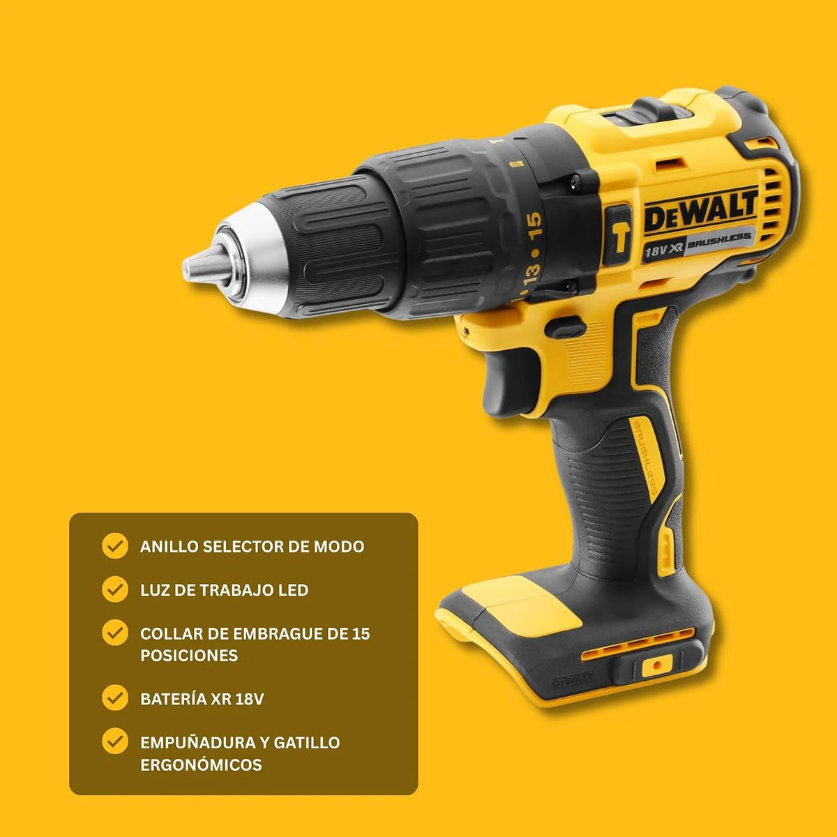 DEWALT Taladro percutor atornillador XR Brushless 18V, 2x2Ah, DCD778D2T-QW