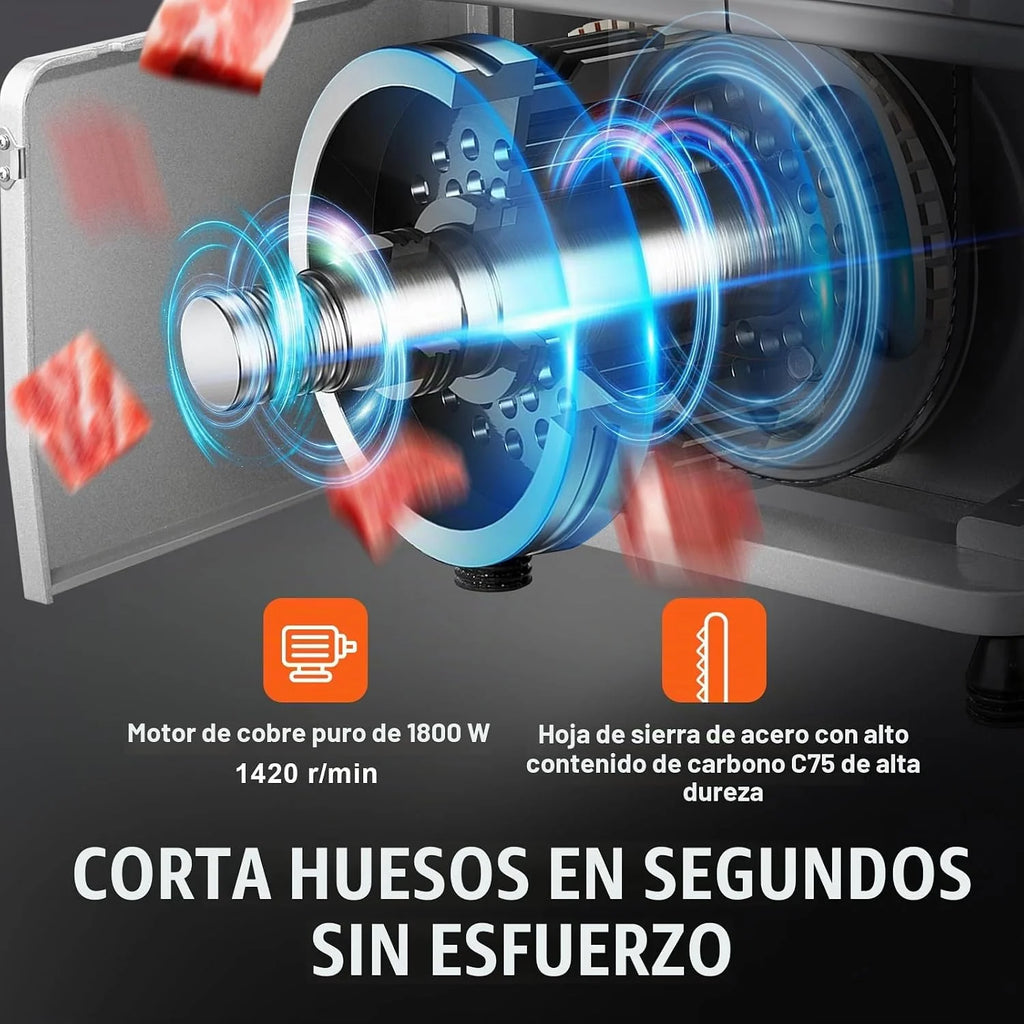 VEVOR Sierra de Cinta Eléctrica Comercial para Carne y Huesos de Acero Inoxidable de 1800 W para Encimera, Grosor Máximo de Corte 180 mm, con 5 Cuchillas para Costillas Cerdo y Res, 515 x 490 x 860 mm