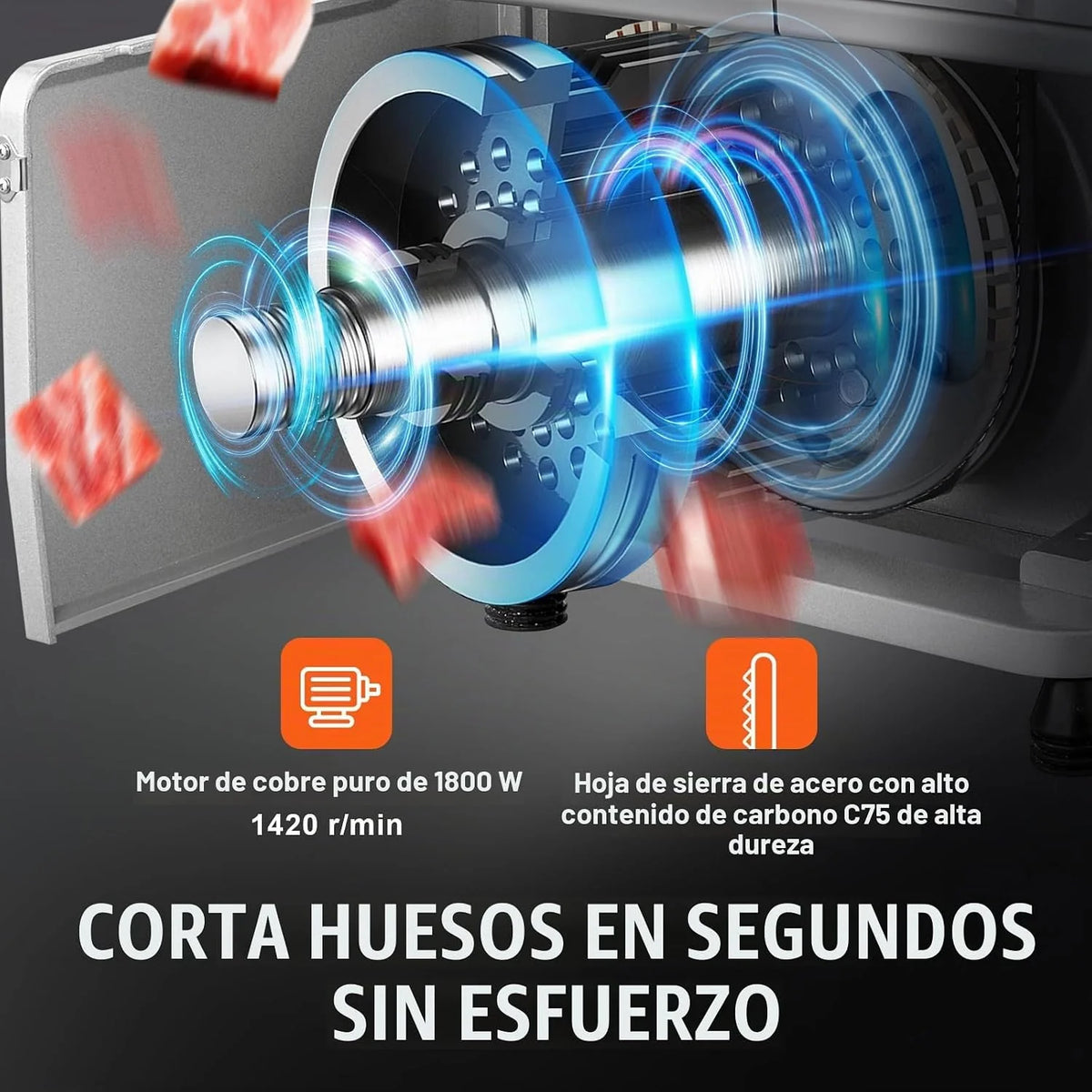VEVOR Sierra de Cinta Eléctrica Comercial para Carne y Huesos de Acero Inoxidable de 1800 W para Encimera, Grosor Máximo de Corte 180 mm, con 5 Cuchillas para Costillas Cerdo y Res, 515 x 490 x 860 mm