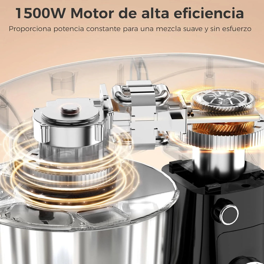 YASHE Batidora Amasadora 1500W, 4,5 + 5L Doble Bol de Acero Inoxidable, 10+P Velocidades, Movimiento Planetario, Cabezal Inclinable, Gancho para Masa, Batidor y Varillas