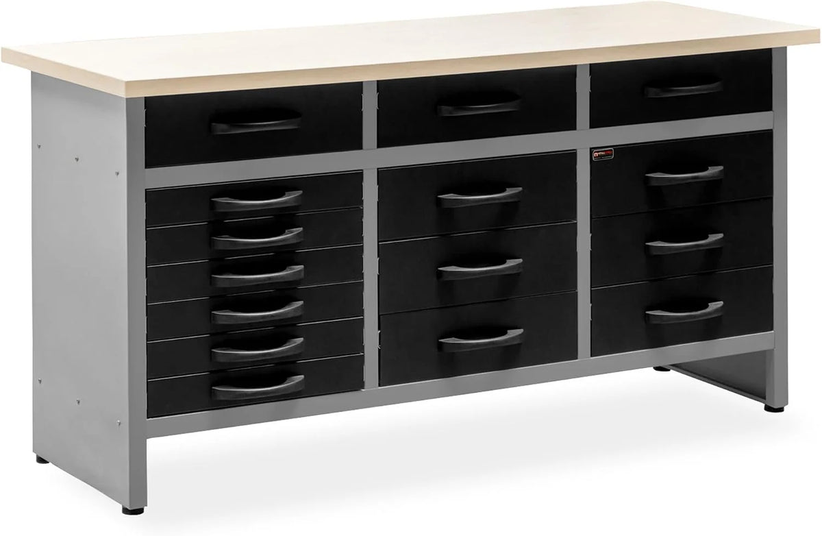 METALLMOBELL - Banco de Trabajo Profesional | 160x60x84cm, con Cajones | Mesa de Trabajo Taller, Banco de Trabajo Taller, Mesa Trabajo, Banco de Carpintero, Banco Herramientas -MB011-N