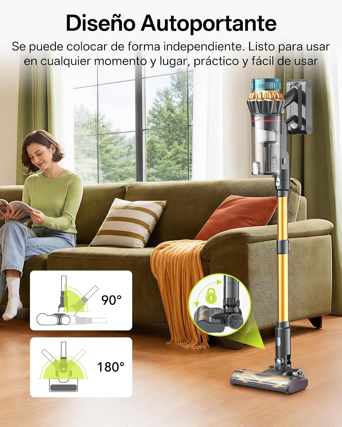 Vexilar Aspiradora sin Cable V14Pro 60kPa/1L/60Min, Multiusos Accesorios,Autoportante,Batería Extraíble,Ligero,Fácil Maneja,Aspirador Escoba Vertical para Suelos/Alfombras/Pelos/Coche