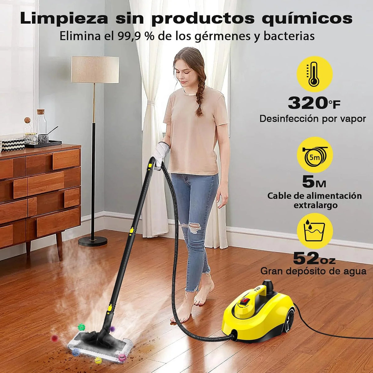 TVD Limpiador a vapor hogar, portátil limpiador vapor, con 26 accesorios