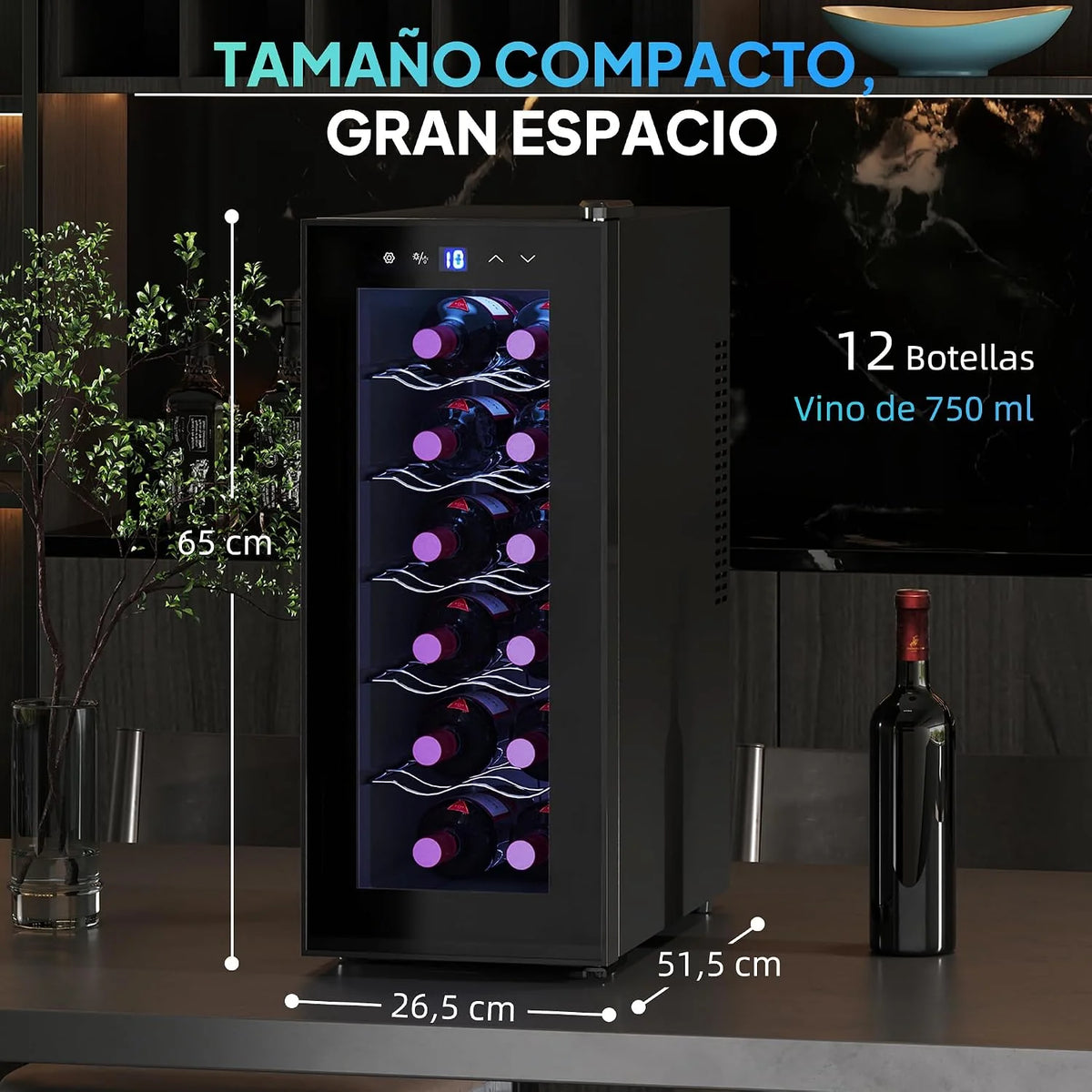HOMCOM Vinoteca 12 Botellas Doble Refrigeración Termoeléctrica 8-18℃ Negro