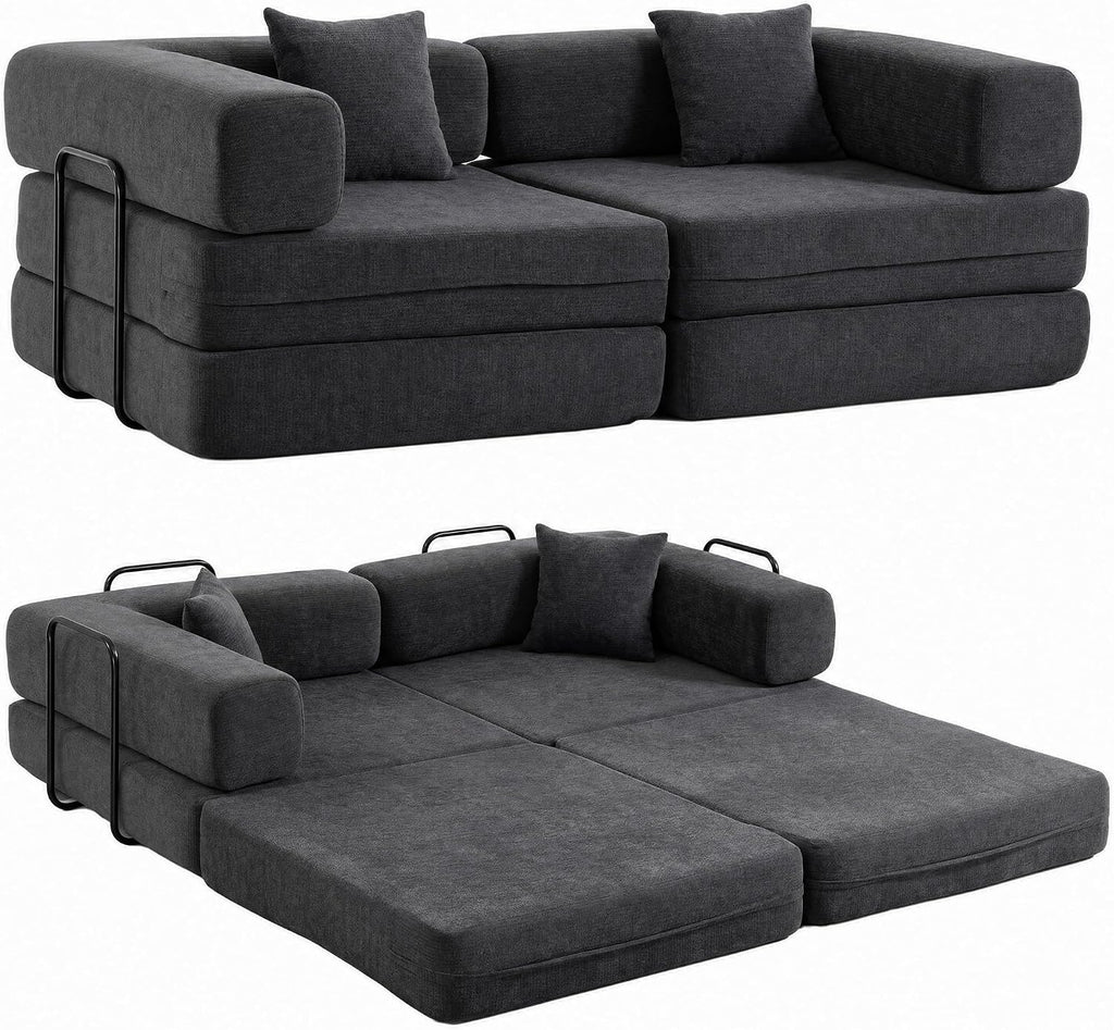 HOMCOM 5-in-1 Folding Sofa Bed with Chenille Upholstered Dark Grey