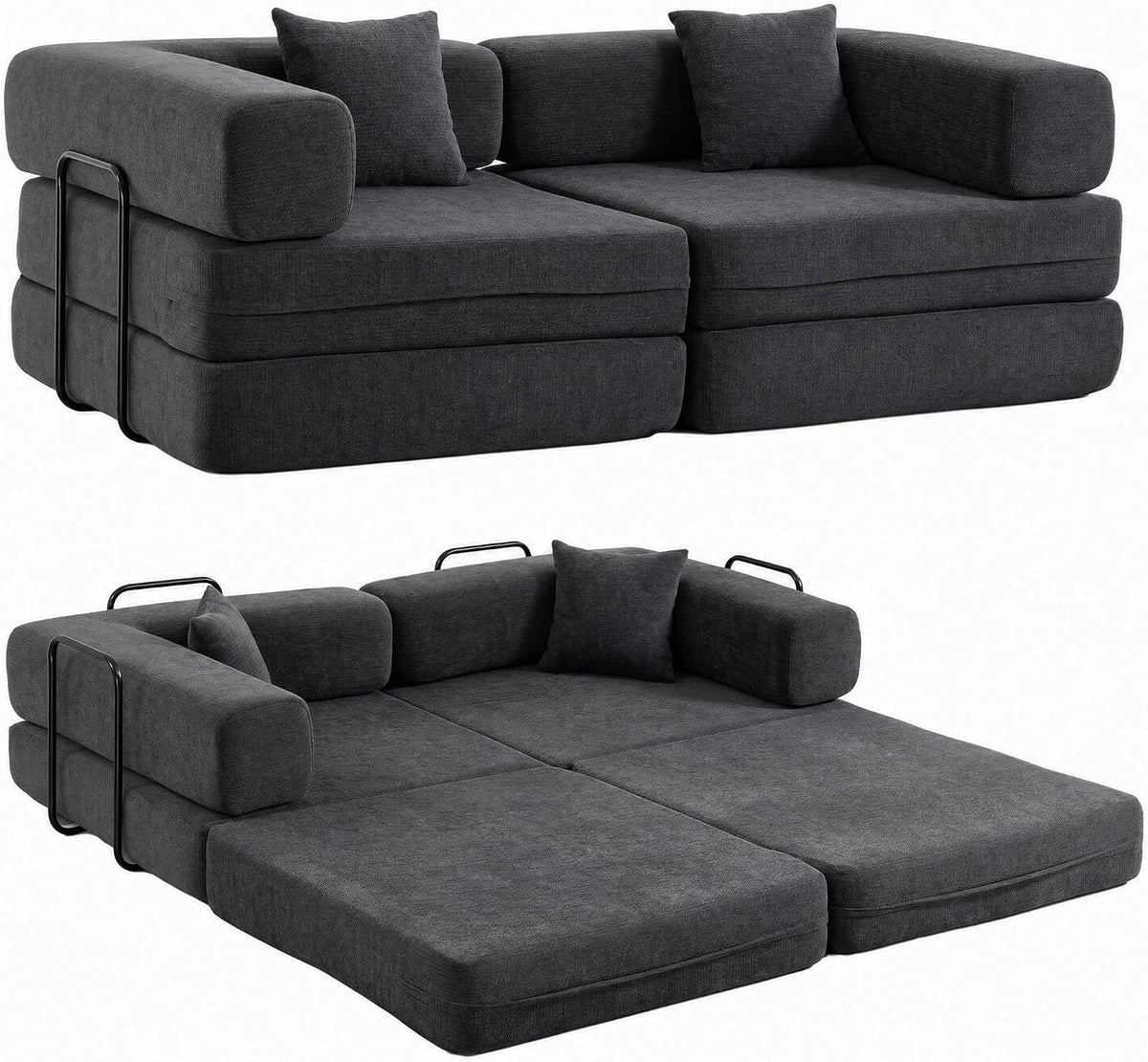 HOMCOM 5-in-1 Folding Sofa Bed with Chenille Upholstered Dark Grey