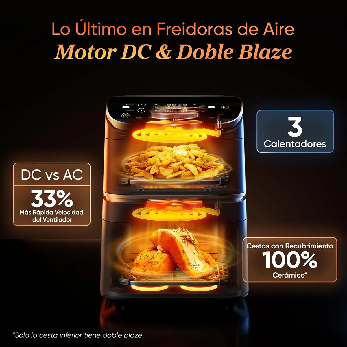 Cosori Freidora de Aire 10,8 L Turbo Tower Pro, Doble Cesta Vertical