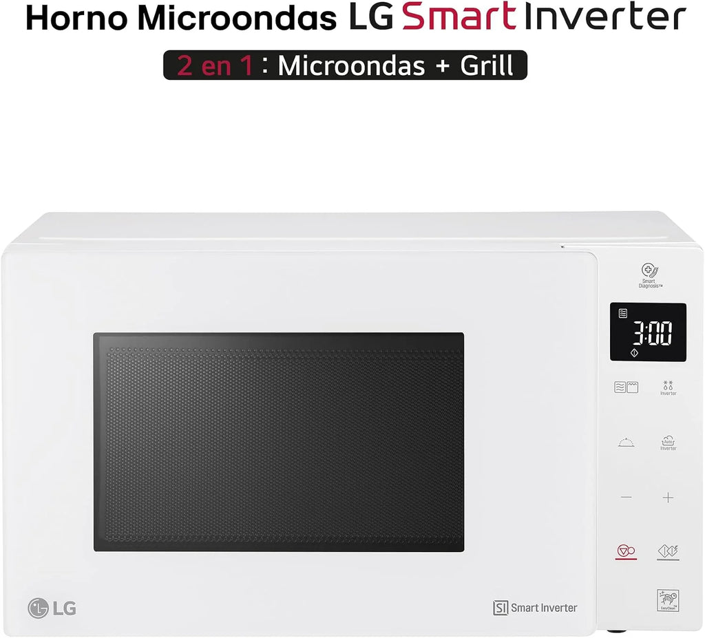 LG MH6535GDH Microondas con grill, 1000W, Smart Inverter, Display digital, Color Blanco, 1000 W, 25 l
