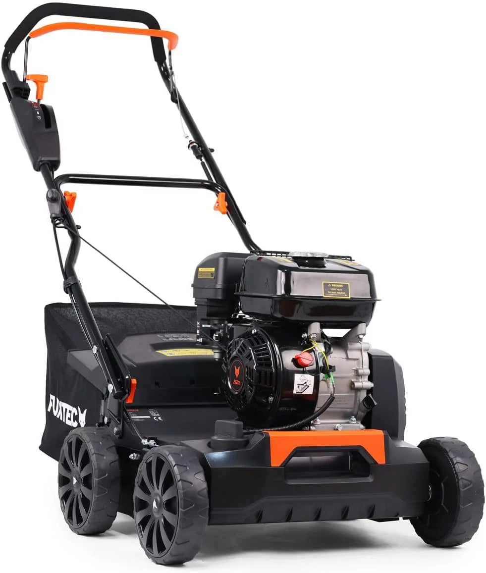 FUXTEC Escarificador Aireador de Gasolina 3 en 1 FX-BV240 Motor 4 Tiempos 4,1 kW, Rodillo con 18 Cuchillas y 24 púas de Resorte, asa de Transporte y recolector de 45 L