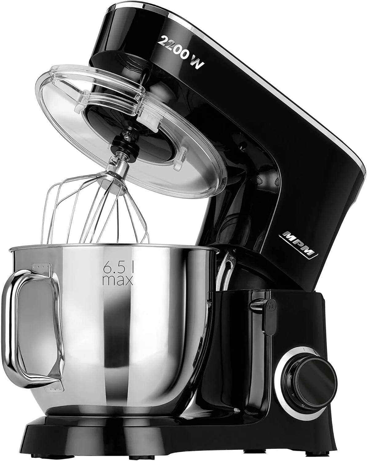 MPM Batidora Amasadora Repostería Profesional Robot Cocina Orbital 2200W Máx. 6,5L Bol Acero Inox, 6 Velocidades + Función Pulso, Sistema Planetario, 3 Accesorios+ Báscula, MRK-19B