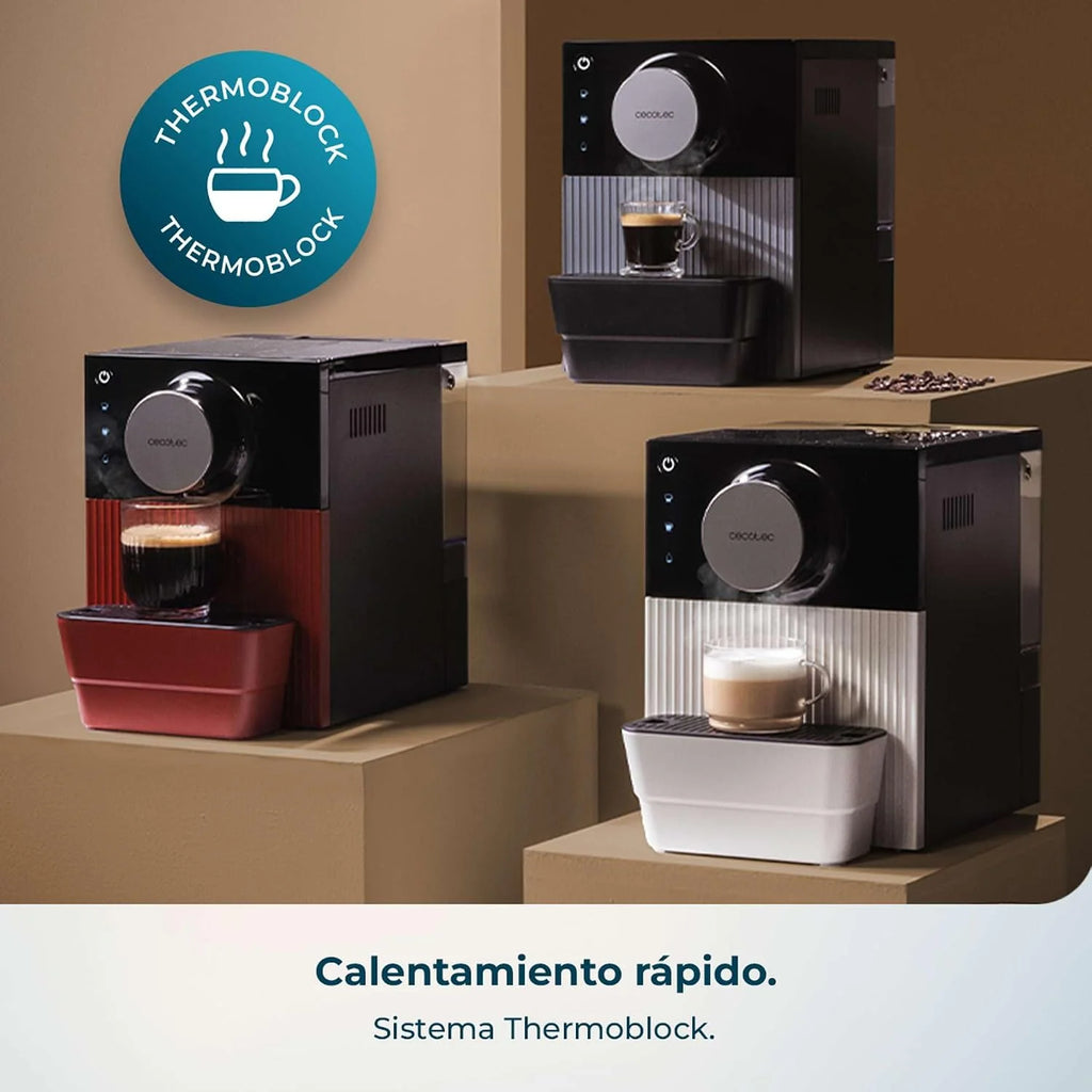Cecotec Cafetera Superautomática Compacta Cremmaet Cube. 1350W, Sistema de Prensado de 10g, Sistema Pre-Infusión, 19 Bares, Sistema Thermoblock, 5 Niveles de Molienda, Panel de Control Táctil