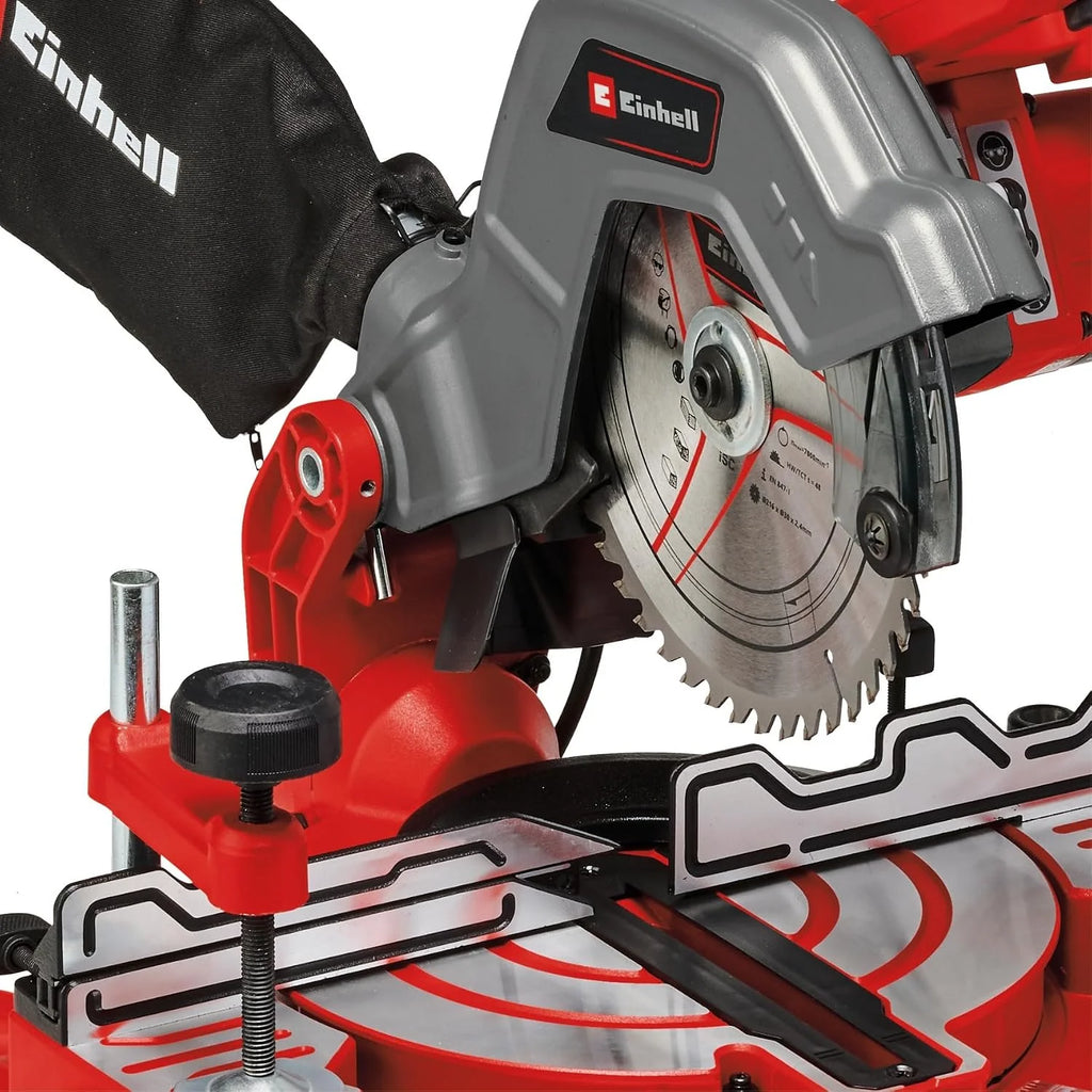 Einhell Ingletadora de corte TC-MS 216 (1600 W, Ø216 x ø30 mm hoja, mesa de trabajo de fundición a presión de aluminio, cabeza de sierra inclinable hasta 45°, incl. hoja de sierra de metal duro)