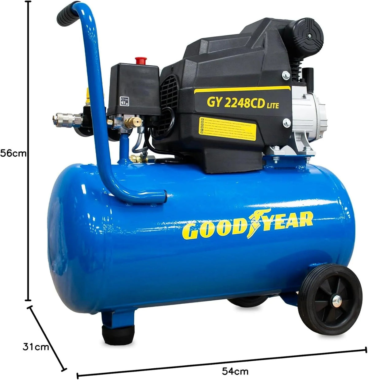 Goodyear - Compresor de Aire Eléctrico 24L 165 L/min 8 Bar 2 CV