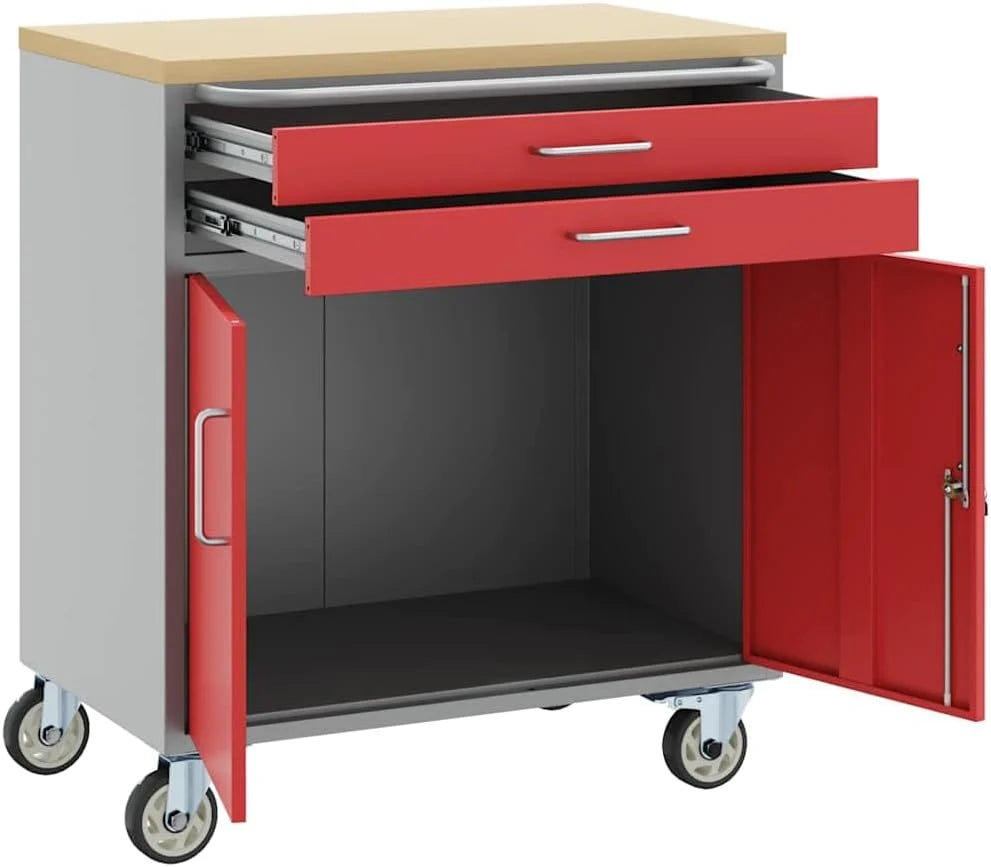 vidaXL Carro de Trabajo Rodante con cajón Rojo y Gris 75 x 45 x 85 cm