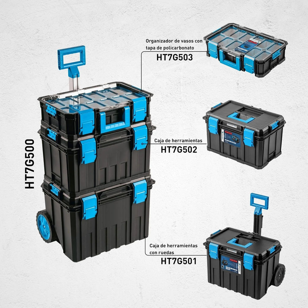 Högert Technik - Set de Cajas 4 en 1 HT7G500, Caja Herramientas con Ruedas, Resistente a Daños, Maletin Herramientas a Prueba de Polvo, Cierres Robustos de ABS, Estructura Modular