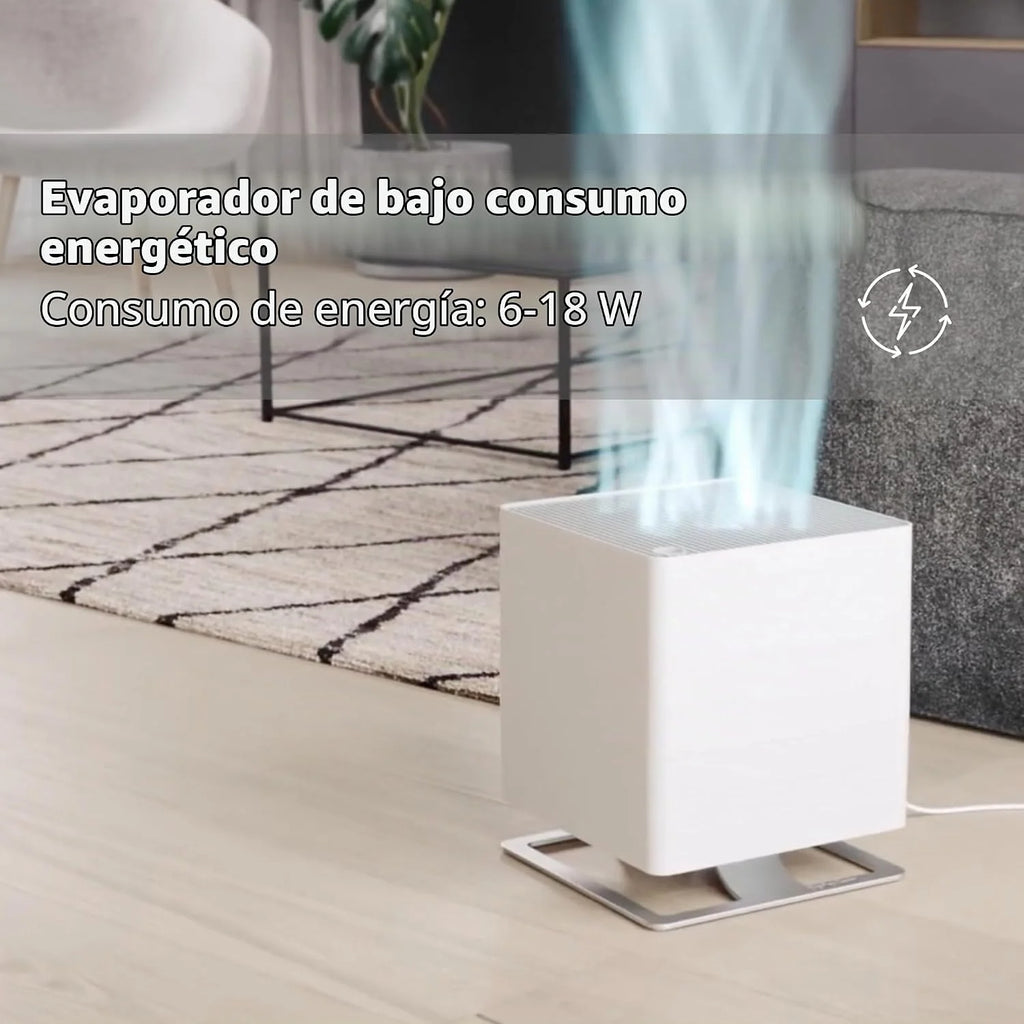 Stadler Form Humidificador Oskar, humidificador de ambiente de bajo consumo para habitaciones de hasta 50 m²/125 m³, evaporador con apagado automático, LED regulables, muy silencioso, blanco