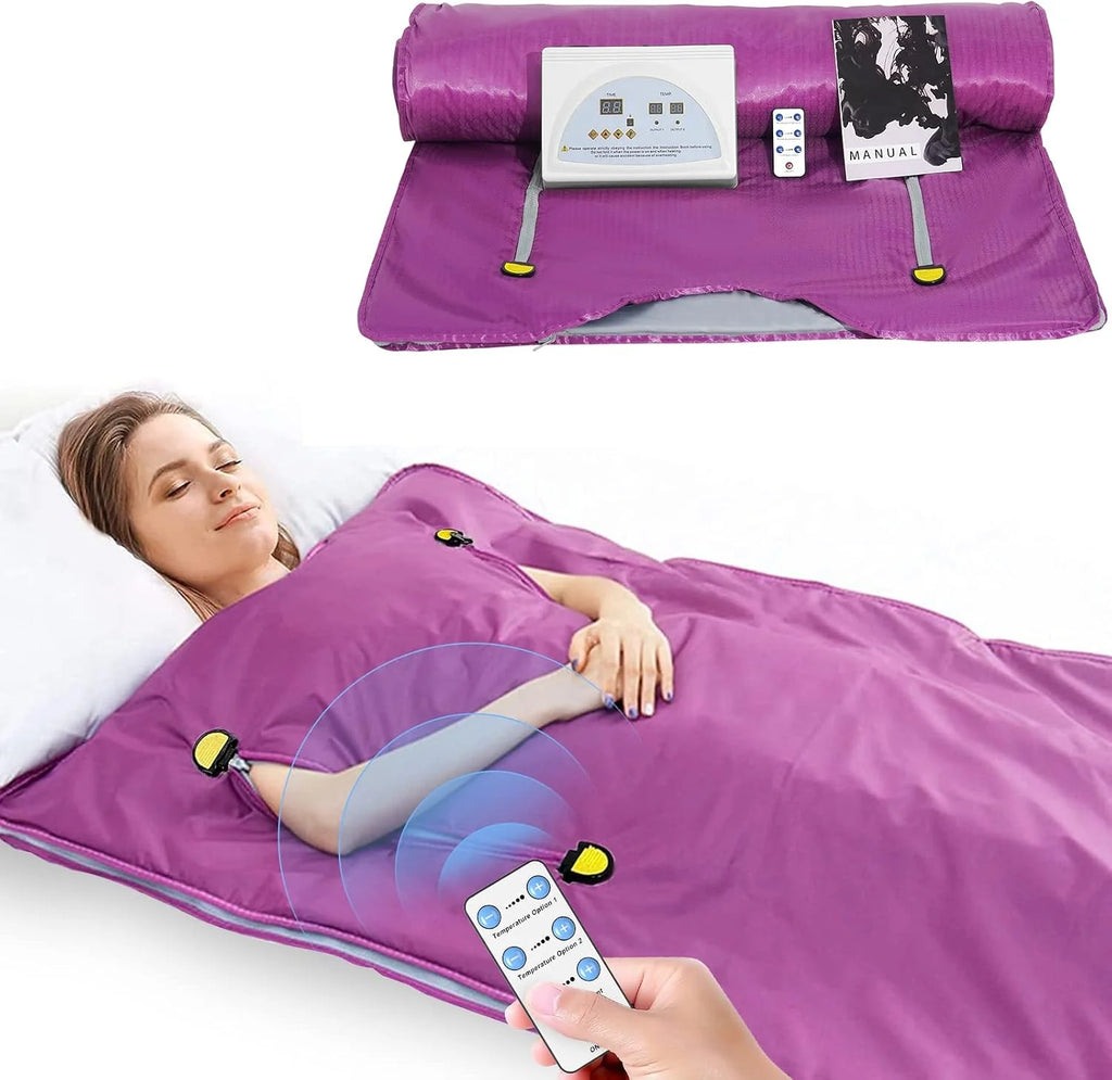 Manta de Sauna de Infrarrojos,Manta de Sauna de 2 Zonas para Uso Doméstico, Diseño Portátil para la Relajación y la Desintoxicación más Alta, Control de Temporizador, 180 * 80CM