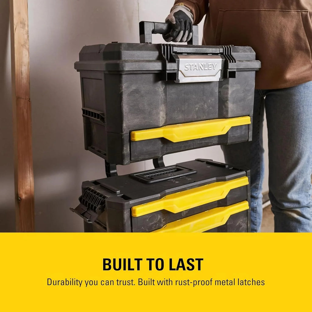 STANLEY Taller rodante Modular 3 en 1 apilable con Ruedas Resistentes, asa telescópica, organizadores Integrados y Capacidad de 35 kg, Ideal para Herramientas eléctricas y manuales, 1-79-206