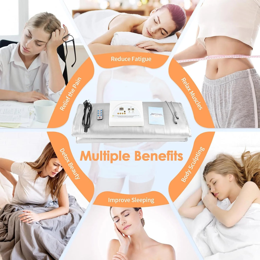 Manta Sauna Infrarroja 2 Zonas, Manta de Terapia Térmica Infrarroja Lejana Profesional Portátil para Spa en Casa, Desintoxicación, Fitness, Belleza