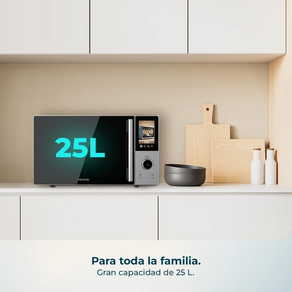 Cecotec Microondas Digital Táctil con Grill 25L Convection 2500 Touch. 900W, Grill 1200W, Control Táctil, Convección 2200 W, 8 Programas, Temporizador 60min, Plato Giratorio 315 mm, Seguro