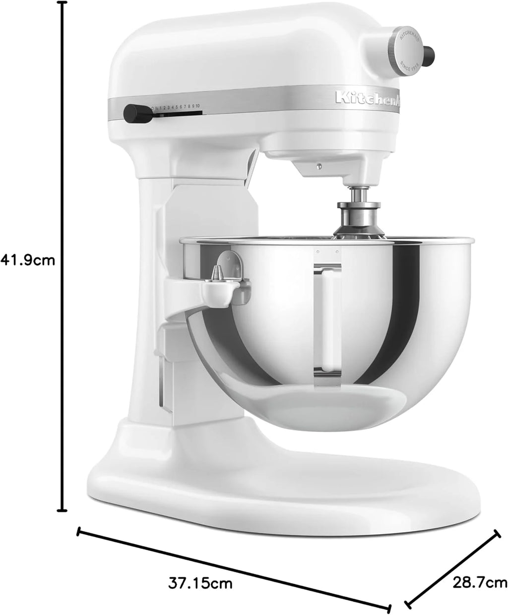 KitchenAid Batidora Amasadora Bowl-Lift 5.2L Heavy Duty, Cuerpo y Engranajes Metálicos, 11 Velocidades, Flex Edge, 67 Puntos de Contacto, Blanco