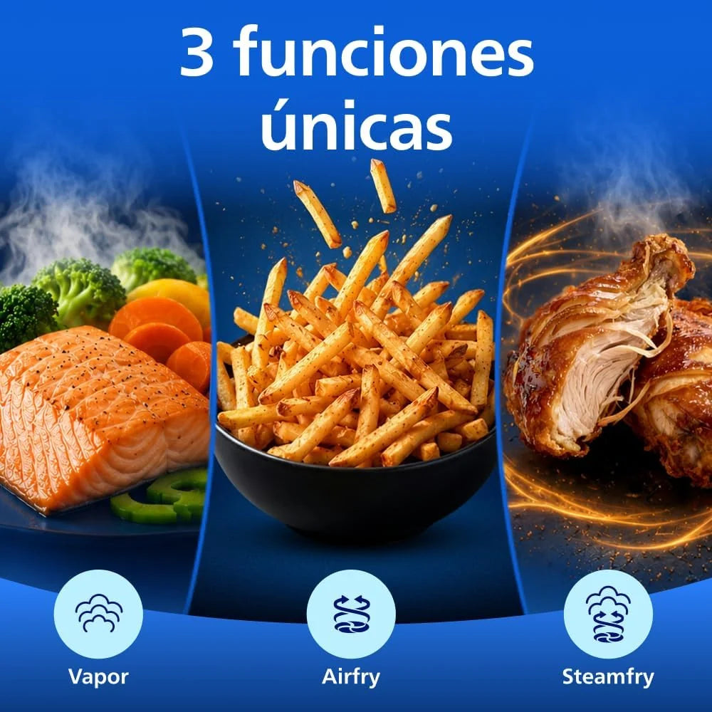Philips 5000 Airfryer - Freidora de Aire cesta flexible 9,5L, SteamFry