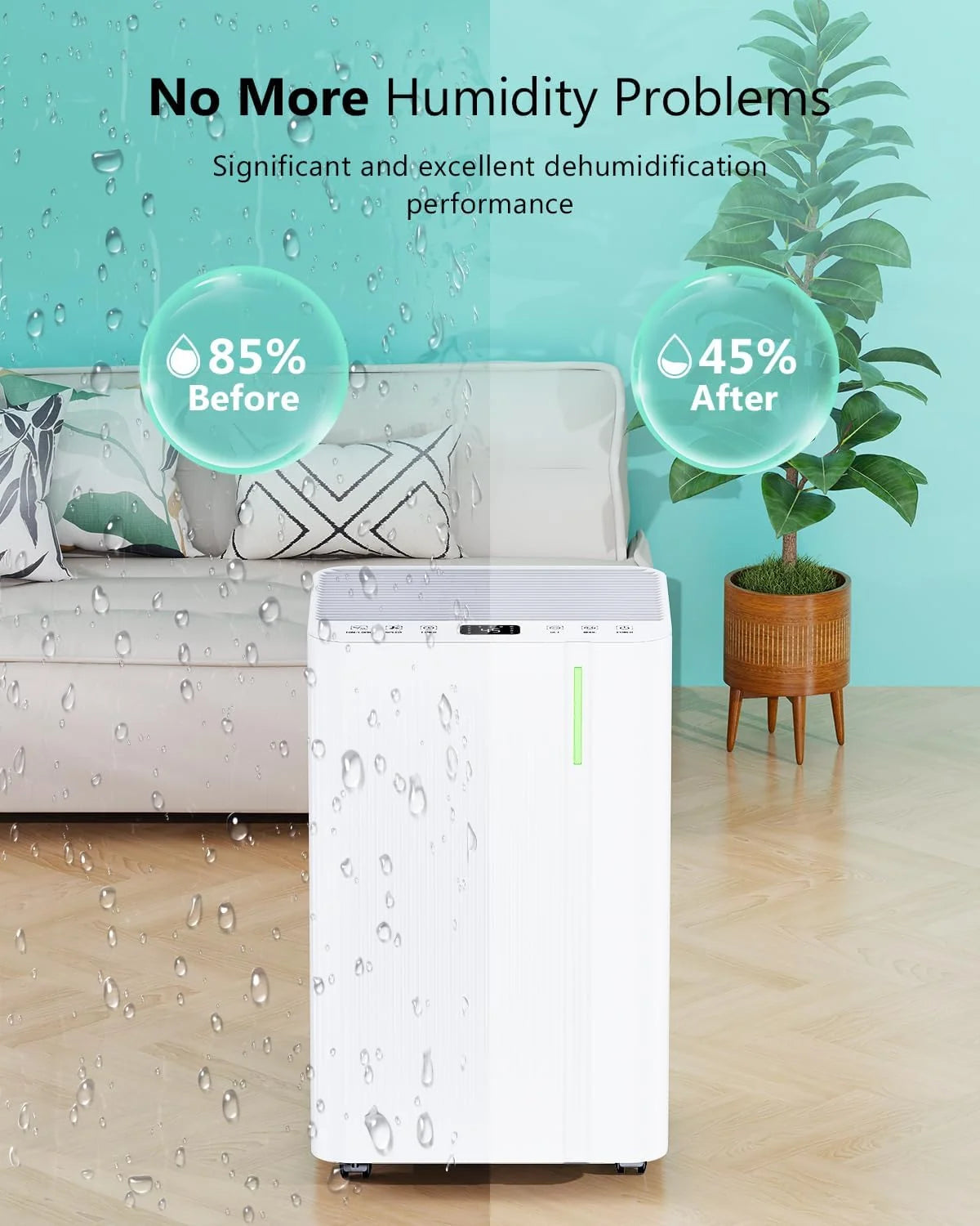 Deshumidificador 20L/Día - Deshumificadores Eléctrico con Compresor, 3 Modos, Silencioso y de Bajo Consumo, Drenaje Continuo, Depósito 4L, Temporizador 24H, Control Automático de Humedad para Hogar