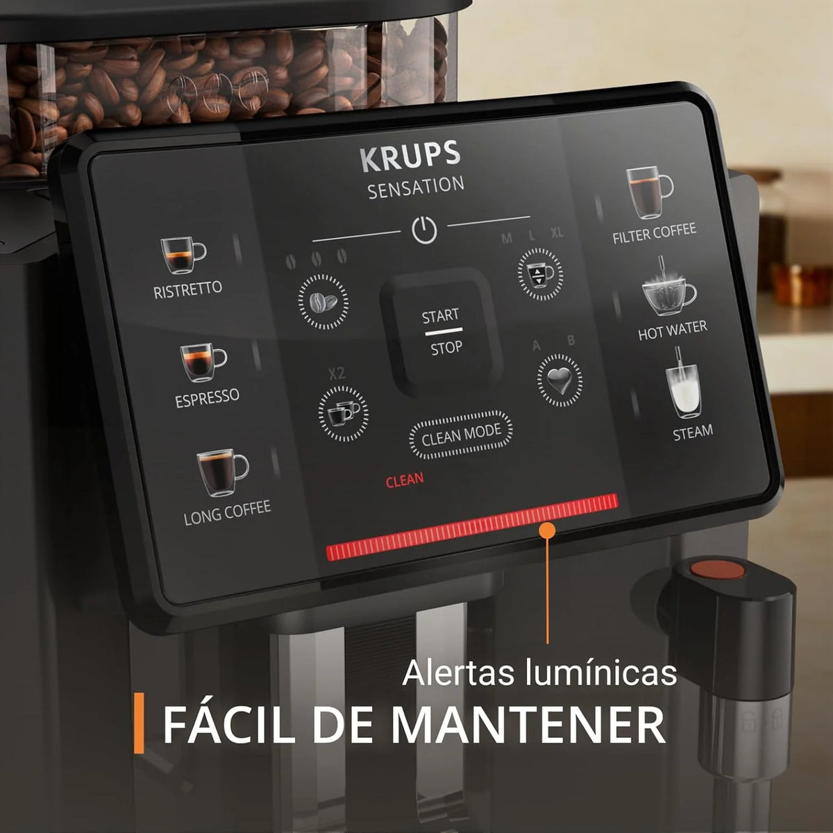 KRUPS Sensation, Cafetera Superautomática, 5 Bebidas, Espumador