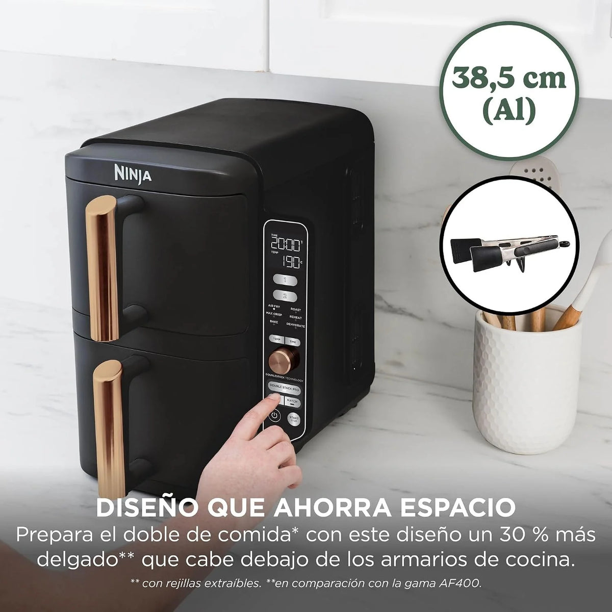 Ninja Double Stack XL, Freidora de Aire de Doble Cajón, 9,5L, Negro/Cobre