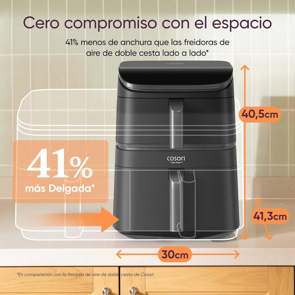 Cosori Freidora de Aire 10,8 L Turbo Tower Pro, Doble Cesta Vertical