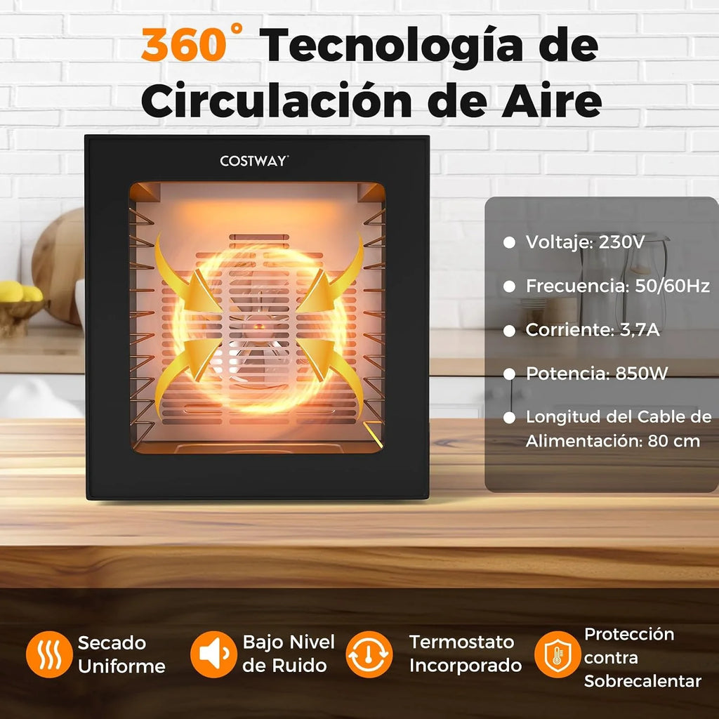 COSTWAY Deshidratador de Alimentos, Secador con 10 Bandejas de Acero Inoxidable, 10 Programas, Temporizador de 48H y Temperatura de 30-75℃, Máquina Deshidratadora para Carne, Frutas