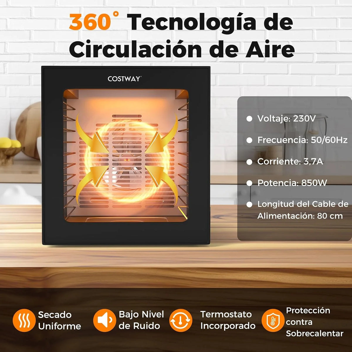COSTWAY Deshidratador de Alimentos, Secador con 10 Bandejas de Acero Inoxidable, 10 Programas, Temporizador de 48H y Temperatura de 30-75℃, Máquina Deshidratadora para Carne, Frutas