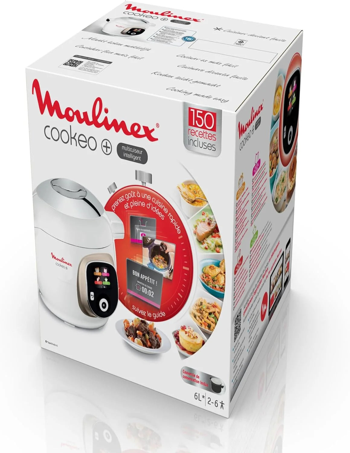 Moulinex, Cookeo - Multicooker inteligente 6L, 150 recetas integradas, cocción sin vigilancia, pantalla intuitiva, guía de cocción, aplicación MyMoulinex, 1600 W, blanco, 15 años reparabilidad